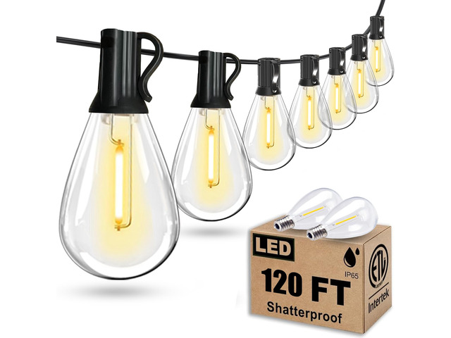 120FT Outdoor String Lights, Ultra Long Waterproof 30+2 Edison Shatterproof Bulbs Led Outside Patio Lights for Porch Deck Garden Backyard Balcony...