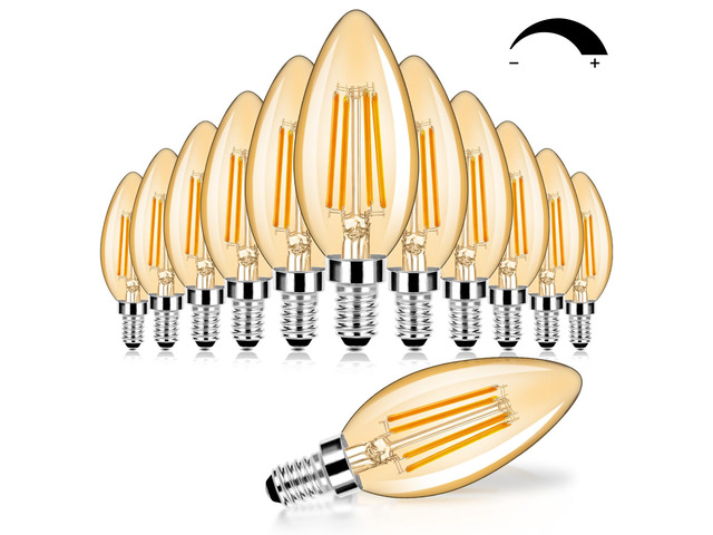 12-Pack Dimmable E12 LED Candelabra Bulbs 60W Equivalent, 2200K 6W, B11 Candle Base, 600 Lumens, LED Filament, Amber Glass, High CRI, Vintage Light...