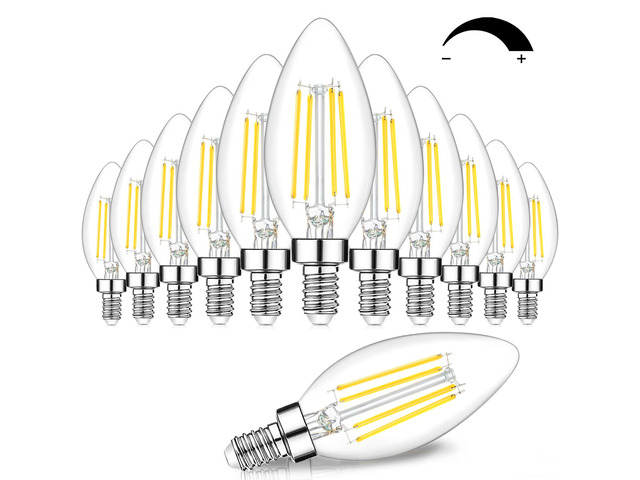 12-Pack Dimmable E12 LED Candelabra Bulbs 60W Equivalent, 5000K 6W, B11 Candle Base, 600 Lumens, LED Filament, High CRI, Vintage Light Bulb for...
