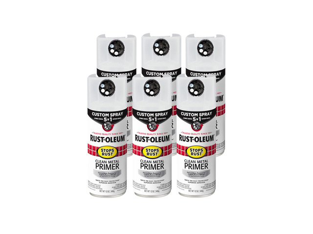 Stops Rust Custom Spray 5-in-1 Clean Metal Primer, Flat White Maximum Adhesion Rust Prevention Fast Dry Custom Spray Dial 5-in-1 6 Pack
