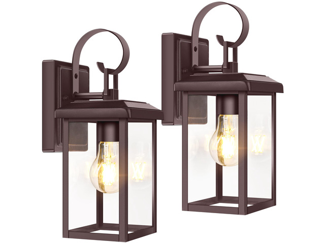 2-Pack Outdoor Wall Light Fixtures, Modern Porch Sconces, Brown Waterproof, Rust-Resistant, Durable Metal with Clear Glass, Standard E26 Socket,...