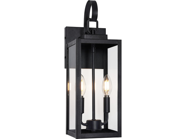 18' Large Outdoor Wall Light, 2-Light Black Exterior Sconce Waterproof, Rust-Resistant, Durable Metal with Clear Glass, Standard E12 Socket, Easy...