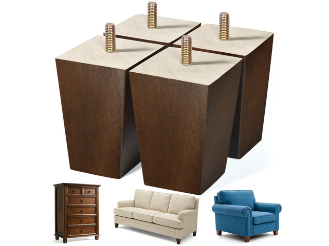 Wood Furniture Legs, 4 inch Sofa Legs, Square Couch Legs Pack of 4, Wood Legs for Table w/Pre-drilled Hanger Bolt