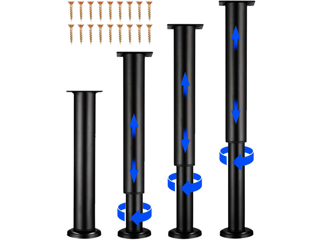 4 Pcs Adjustable Height Bed Support Furniture Legs [with Screws] for Bed Frame,Metal Adjustable 10-17inch for Bed/Sofa/Cabinet/Couch/Dresser/Table...