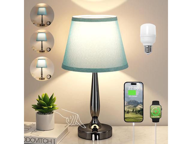 Touch Bedside Lamp for Bedroom with USB C Port, Small Touch Table Lamp with 2 USB Charging Ports, 3 Way Dimmable Nightstand Lamp for Living Room...