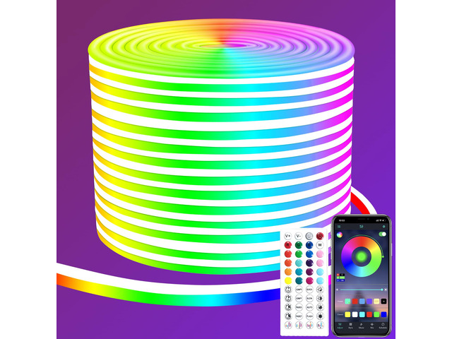 50ft RGB LED neon Rope Lights LED neon Lights with Remote Control/APP Control IP65 Waterproof Flexible Neon LED Strip Lights for Bedroom Room...