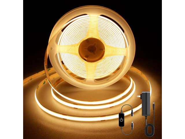 COB LED Strip,LED Strip Lights 5M/16.4ft,Touch Dimmable LED Strips,CRI90+,2700K Warm White cob led,1600LEDs,24V LED Tape Lights,Indoor for Bedroom,...