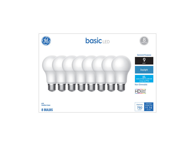 Basic A19 Light Bulbs, 60W Daylight for Home, 8 Pack 5000K crisp white light, living room and kitchen ready, long-lasting, standard base