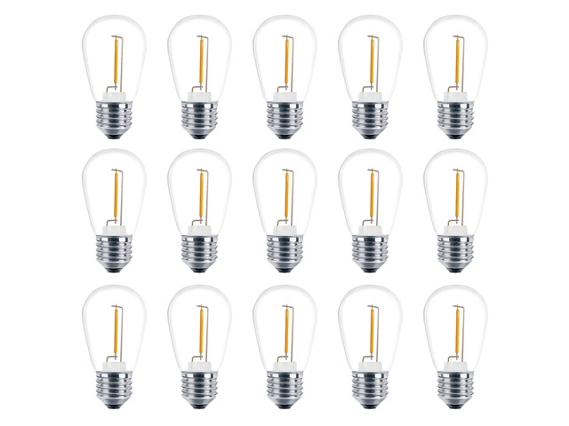 15 Pack S14 LED Outdoor String Light Replacement Bulbs, Warm White 1W 120V, E26 Base, Shatterproof, Waterproof, 11W Equivalent Incandescent Bulbs...