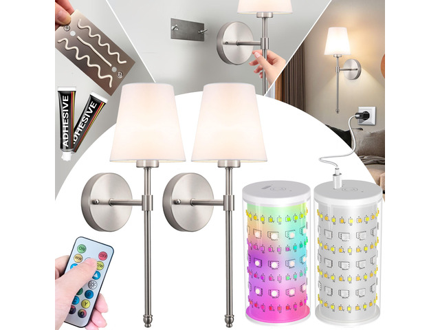 Peel and Stick Wall Sconces, Stick On Wall Sconce Set of 2, Battery Operated Wireless Wall Light, No Drill Adhesive Wall Lamp, Corn Bulb with...