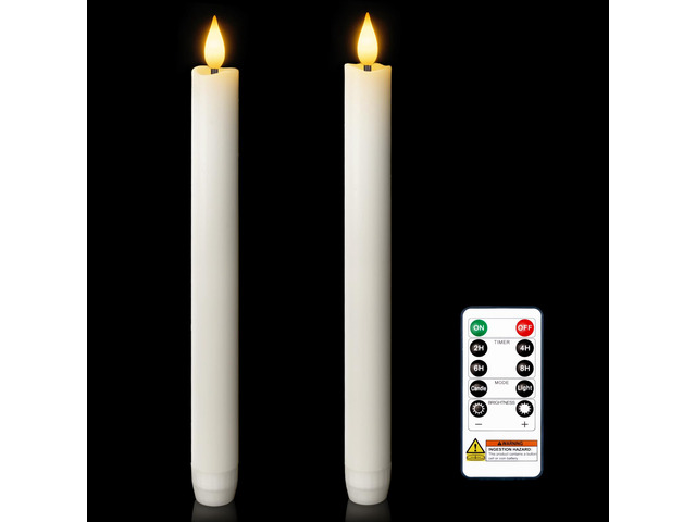 2 Pcs White Flameless Taper Candles with Remote and Timer, Real Wax Made 9.6' Battery Operated Candle Stick Flickering, Led Taper Candles with...