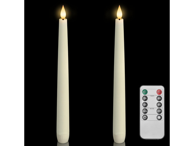 2 Pcs Waxy Flameless Taper Candles with Remote, Flickering Battery Operated Taper Candle, Led Flameless Candlesticks Classic Tall Candles for Home,...