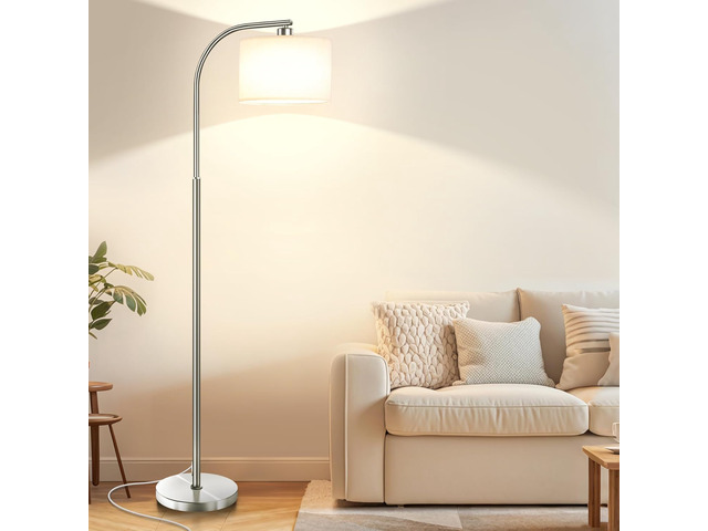 Floor Lamp for Living Room,Modern Standing Lamps with 9W LED Bulb,65'' Silver Tall Floor Light with Fabric Shade,3 Color Temperatures Tall Lamp for...