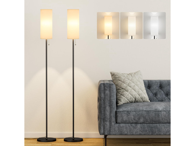 Floor Lamp with Bulb & Lampshade & Chain Switch Set of 2, White 3 Color Temperature,9W LED bulb,Minimalist Floor Lamp,Tall Pole Lamps,Set of...