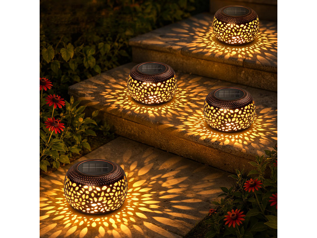 Solar Lanterns Outdoor Waterproof, 4 Pack Flower Petal Solar Garden Lights with 2 Lighting Colors, Vintage Metal Outdoor Patio Garden Decor -...