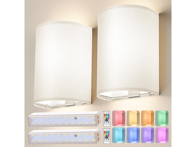 Wall Sconces Battery Operated Wireless Wall Sconces Set of Two Battery Operated Magnetic Lamp Rechargeable Lights Dimmable with 16 RGB Walls Decor...