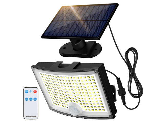 Solar Outdoor Lights 1Pack, 202 LED Flood Lights with 16.4 ft Cable Remote Control Solar Motion Sensor Lights with 3 Modes, Solar Powered Security...