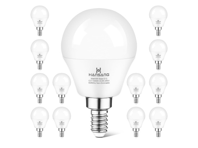 12 Pack E12 LED Ceiling Fan Light Bulbs 6W, 60W Equivalent 5000K Daylight E12 Small Base Candelabra Light Bulbs, A15 LED Light Bulb, CRI85+...