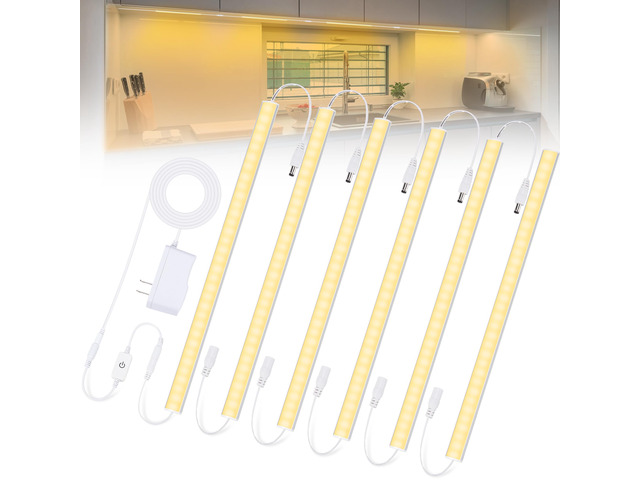 6PCS x 12 Inch Under Cabinet Lights Plug-in, Warm White 3000K Dimmable LED Under Cabinet Lighting, Under Counter Lights with Memory Function, LED...