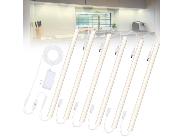 Plug-in Under Cabinet Lights Daylight White 4000K, Dimmable LED Under Cabinet Lighting, 6PCS x 12 Inch Under-Counter Light Fixtures with Memory...
