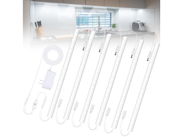 6PCS x 12 Inch Under Cabinet Lights Plug-in, Dimmable LED Under Cabinet Lighting, Cold White 6000K Under-Counter Light Fixtures with Memory...