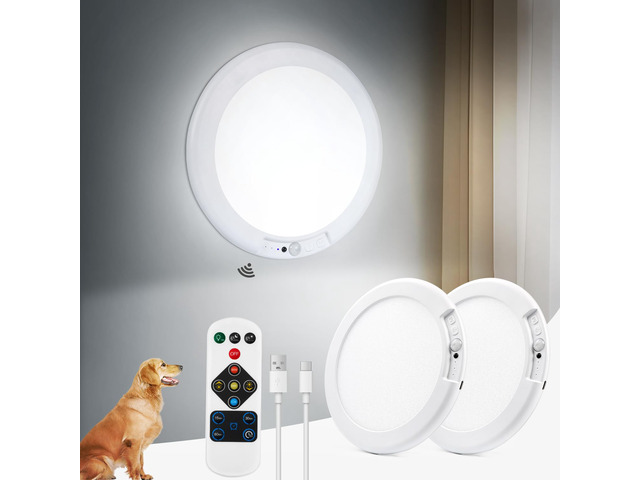 Rechargeable Ceiling Light, Inside Shower Light Waterproof 2 Pack 7.48' Wireless Motion Sensor Ceiling Lights with Remote 3000K/4500K/6500K...