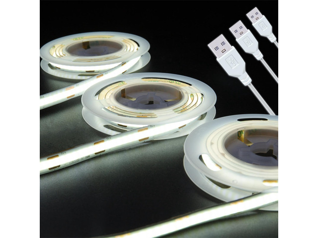 Short LED Strip Lights, 5V USB COB 6500K Bright White (3.28FT/3Pack) 5W Small Not Dimmable, Indoor Bedroom Kitchen DIY Home Decor, Display Cabinet...