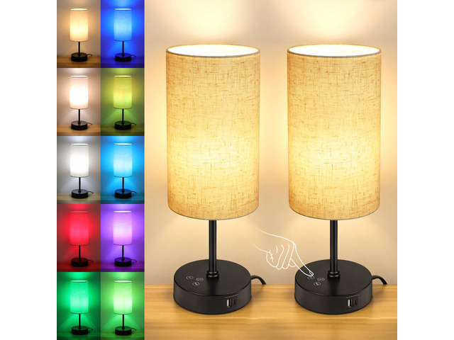 Table Lamp Set of 2, 3 CCT 3000K/4500K/6500K & RGB Color Changing, Stepless Dimmable Small Bedside Lamp for Reading, Ambience Nightstand Light for...