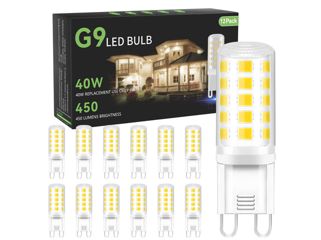 12 Pack G9 LED Bulb 4W, 40 Watt Equivalent Halogen Bulb,6000K Daylight Chandelier Light Bulbs, T4 G9 Bi-pin Base for Crystal Chandelier Home...