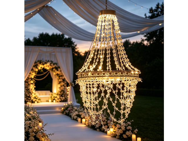 Solar Hanging Crystal Chandelier Outdoor Decorative Garden Light Acrylic crystals with 54 warm LEDs powerful solar battery for elegant, waterproof...
