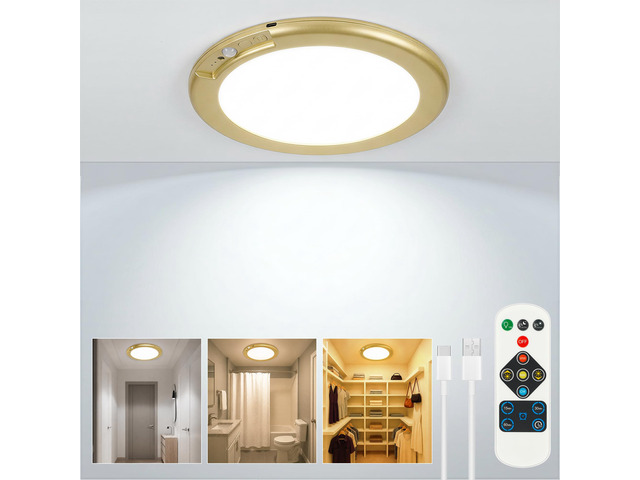 Gold Wireless Closet Lights Motion Sensor Rechargeable Ceiling Light Indoor Battery Operated Led Night Lights for Bedroom with Remote, Living Room...