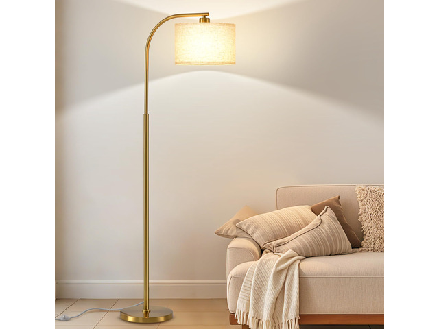 Gold Floor Lamp for Living Room,65'' Modern Standing Lamps with LED Bulb,Elegant Floor Light with Fabric Shade,Tall Lamp for Bedroom Office Study...