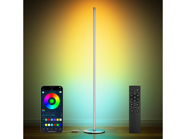 Smart RGB+IC Corner Floor Lamp,Ambient Lighting Color Changing Standing Lamp with 16 Million DIY Colors and Music Mode, App and Remote, Bright LED...