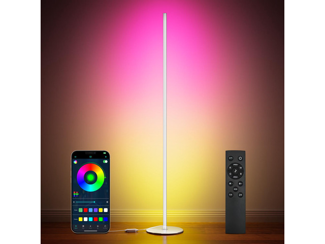 Smart RGB+IC Corner Floor Lamp,Bright LED Tall Modern Floor Lamp with APP and Remote,Ambient Lighting Color Changing Standing Lamps with Music Mode...