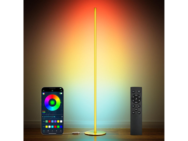 Smart RGB+IC Corner Floor Lamp,Ambient Lighting Color Changing Standing Lamp with 16 Million DIY Colors and Music Mode, App and Remote, Bright LED...
