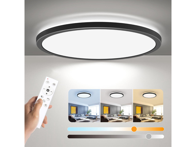 Dimmable LED Flush Mount Ceiling Light Fixture with Remote Control, 12Inch 3000K-6500K Light Color Adjustable, Modern Ultra-Thin Ceiling Lamp for...