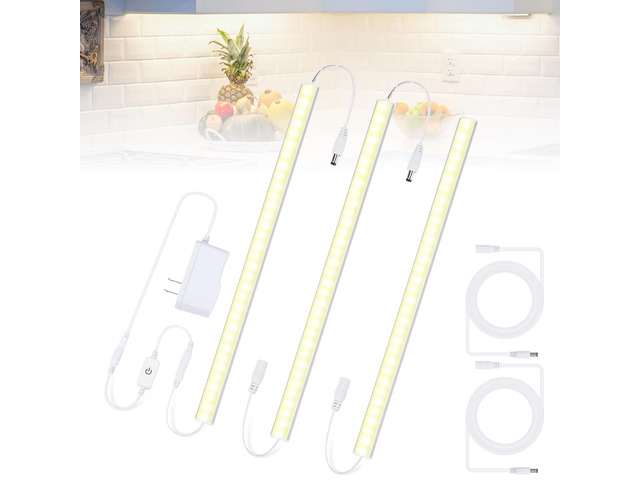 Under Cabinet Lights Plug in, 3 Pcs 12 Inch Thin Under Cabinet Lighting, Natural White Under Counter Lights for Kitchen, Dimmable LED Light Bar for...