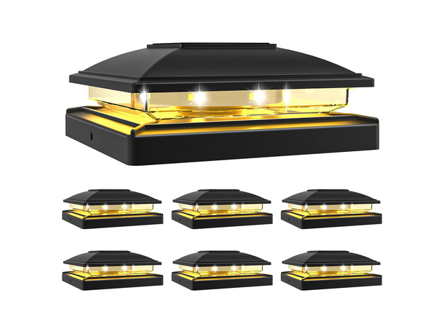 Black Solar Post Cap Lights, Warm White Fence Lights 6 Pack Solar powered waterproof lamps fit 4x4/6x6 wooden & 4x4/5x5 vinyl posts for garden,...
