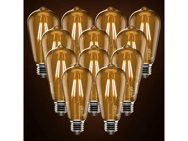 Edison Bulb ST58, 2700K, Dimmable, Vintage Style, 12-Pack 4W