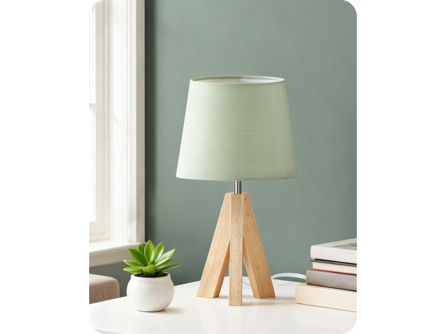 Tripod Table Lamp, Small Bedside Lamp with Wood Base & Green Fabric Shade, Little Cute Desk Lamp, Modern Nightstand Lamp for Bedroom, Kids Room,...