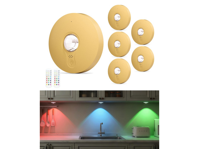 RGB Rechargeable Puck Lights with Remote Control, 1500mAh Battery Operated Tap Lights, Dimmer & Timer Under Cabinet, Wireless LED Stick-On for...
