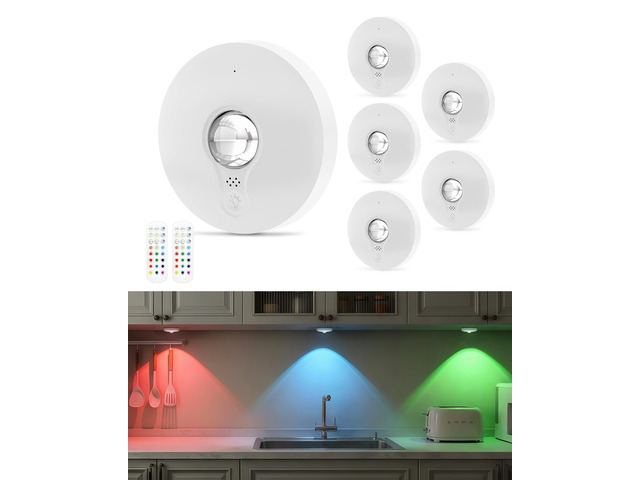 RGB Rechargeable Puck Lights with Remote Control, 1500mAh Battery Operated Tap Lights, Dimmer & Timer Under Cabinet, Wireless LED Stick-On for...