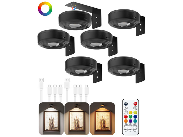 3.3' Picture Lights for Wall Spotlight, 2000mAh Rechargeable, 6Pack, Black RGB & 3-Color-TempRemote & Touch ControlMagnetic Lights for Photo...
