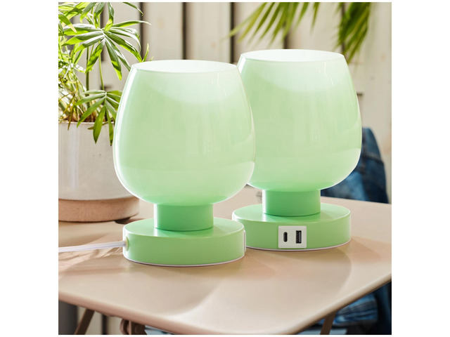 Touch Bedside Table Lamp with USB Charging - 3 Way Dimmable Small Glass Lamp for Bedroom, 2700K LED Bulb Included, Green, 2 Packs