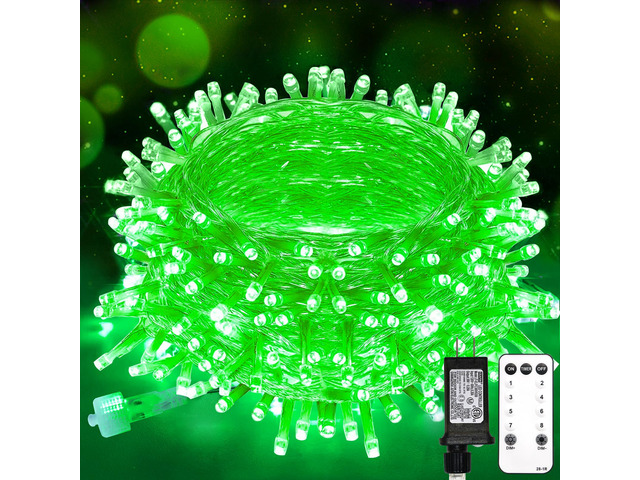 Connectable Green Chirstmas Lights Outdoor with Remote, 66ft 200 LED String Lights Plug in Waterproof, Dimmable Clear Wire Fairy Lights for Xmas...