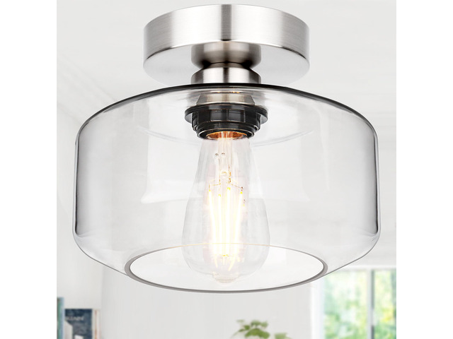Industrial Semi Flush Mount Ceiling Light Brushed Nickel, Clear Glass Shade Ceiling Light Fixture, Farmhouse Light Fixture for Hallway Corridor...