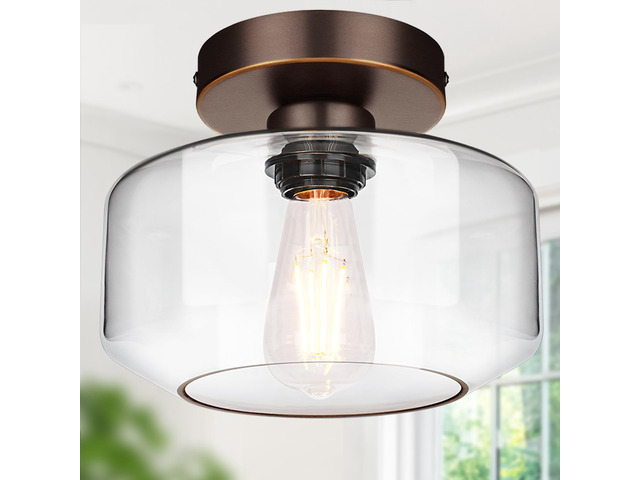 Industrial Semi Flush Mount Ceiling Light Oil Rubbed Bronze, 800 Lumen LED Bulb Included, Clear Glass Shade Ceiling Light Fixture, Light Fixture...