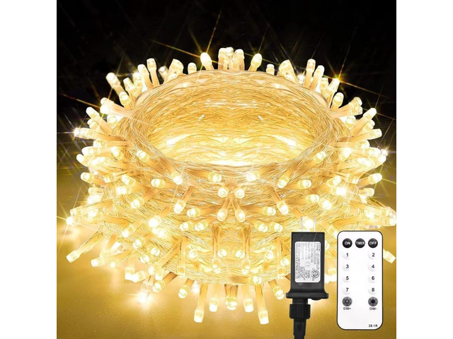 String Lights Indoor Plug in 200 LED Christmas Lights Warm White 66ft 200 LED Christmas Lights with Remote Timer Plug in 8 Modes Outdoor Lights for...