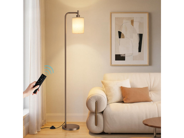 64' Floor Lamp for Living Room with Remote Control, Deep Beige Shade with Brown Pole, Dimmable Tall Lamps for Bedroom Office Corner, 9W LED Bulb...