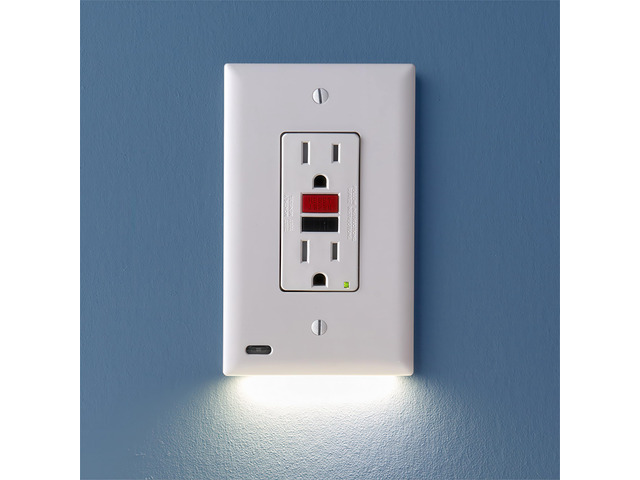 2 Pack - GuideLight [For GFCI Outlets] - Replaces Plug-In Night Light - Electrical Receptacle Wall Plate with LED Night Lights - Auto On/Off Sensor...